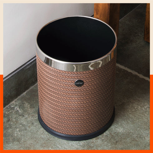 Bathla Eleganza Dustbin For Home - Brown Cane (8 L)
